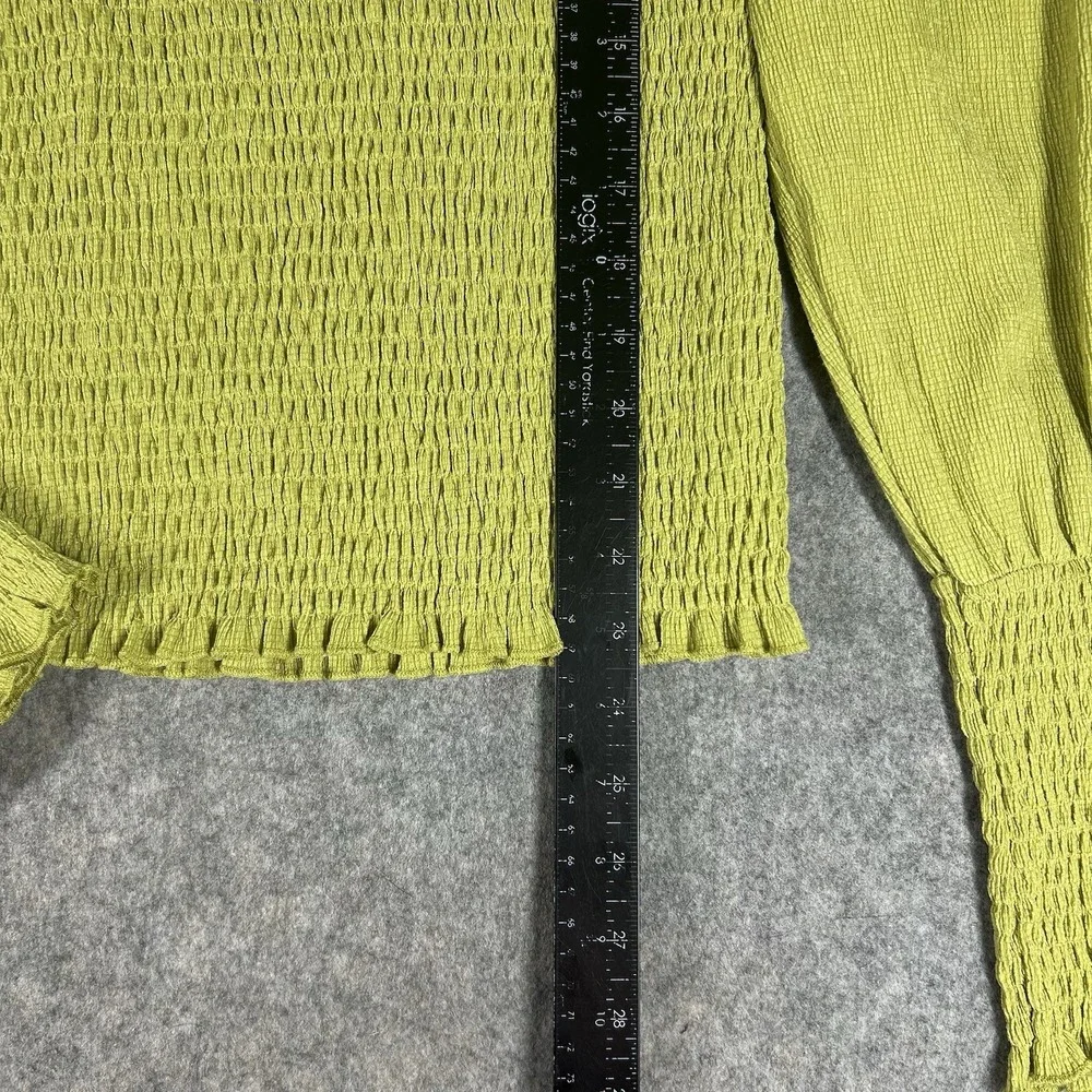 Anthropologie Top Women's Small Green Puff Sleeve Smocked Blouse